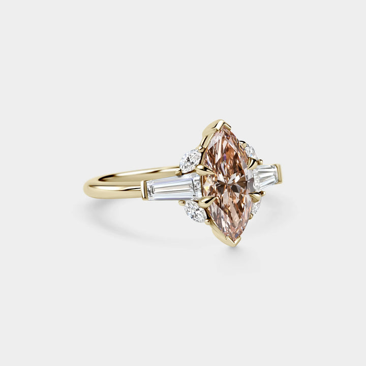 1.50CT Marquise Fancy Champagne Pink Lab Grown Diamond Cluster Ring