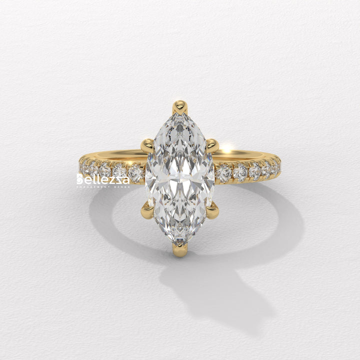 2.0-3.0CT Marquise Cut CVD Diamond Pave Setting Engagement Ring