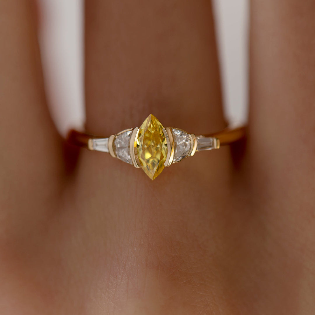 0.50CT Vivid Yellow Marquise Diamond Cluster Setting Lab Grown Engagement Ring
