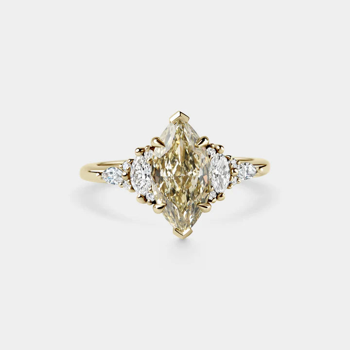 2.0CT Marquise Cut Fancy Light Yellow Cluster Setting Lab Grown Engagement Ring