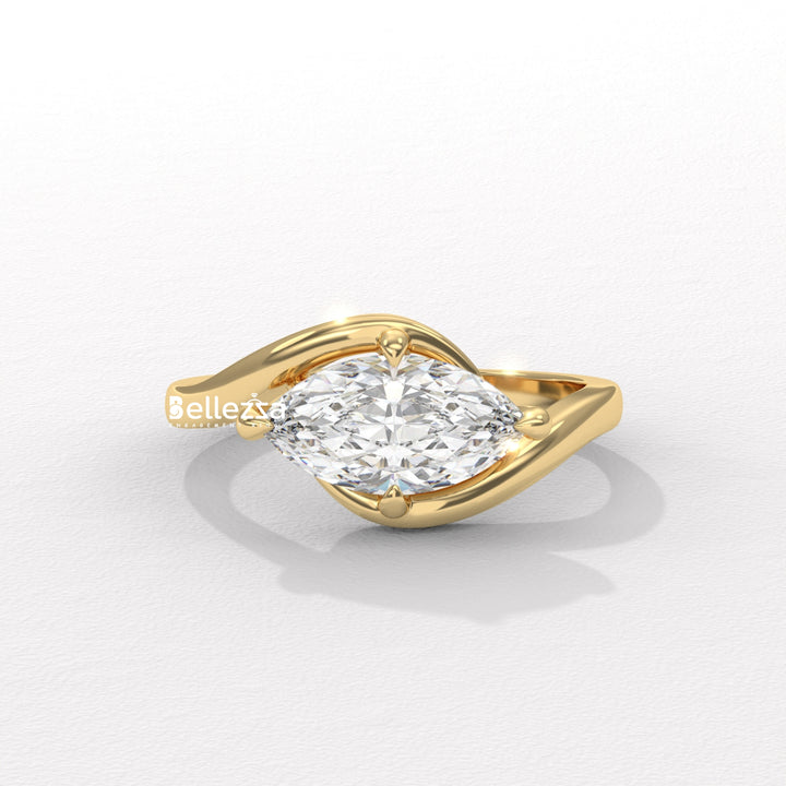 1.50-2.50CT East-West Marquise Cut Solitaire Lab Grown Engagement Ring