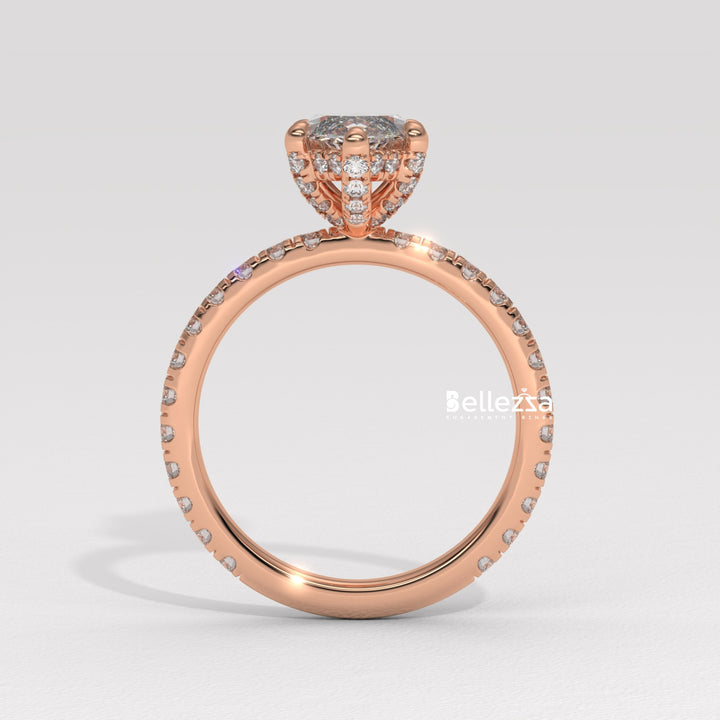 2.0-3.0CT Marquise Cut CVD Diamond Pave Setting Engagement Ring