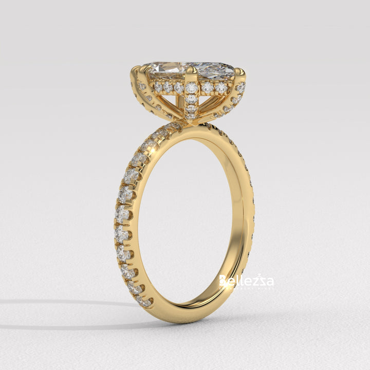 2.0-3.0CT Marquise Cut CVD Diamond Pave Setting Engagement Ring