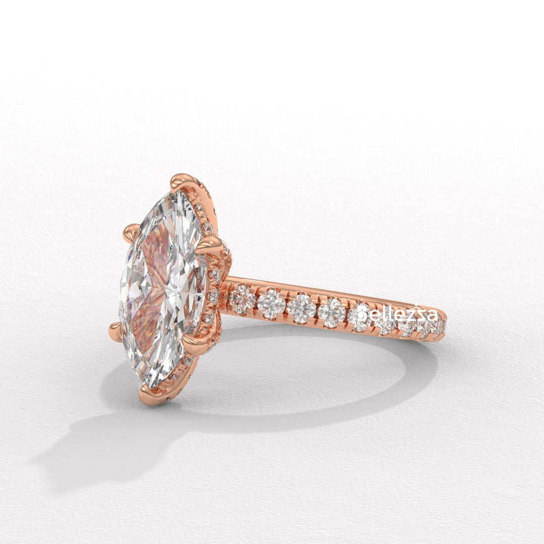 2.0-3.0CT Marquise Cut CVD Diamond Pave Setting Engagement Ring