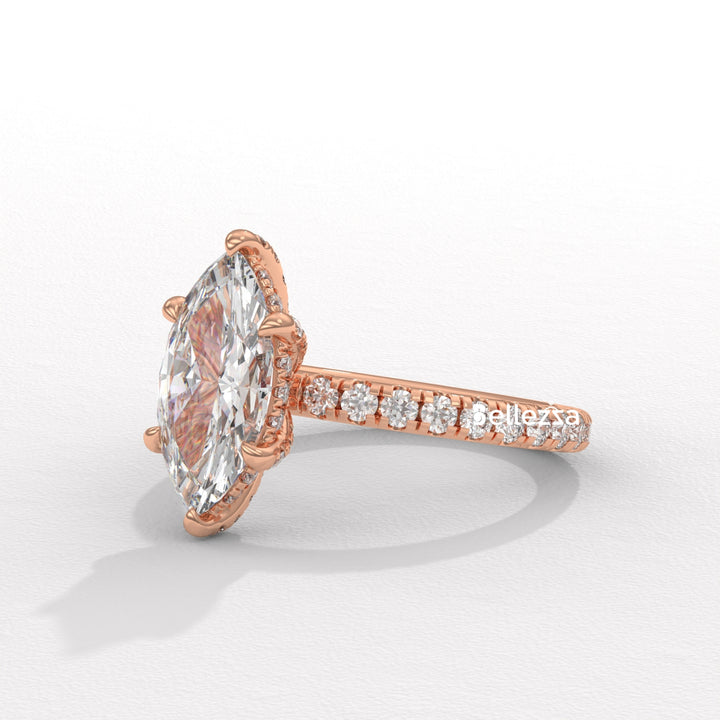 2.0-3.0CT Marquise Cut CVD Diamond Pave Setting Engagement Ring