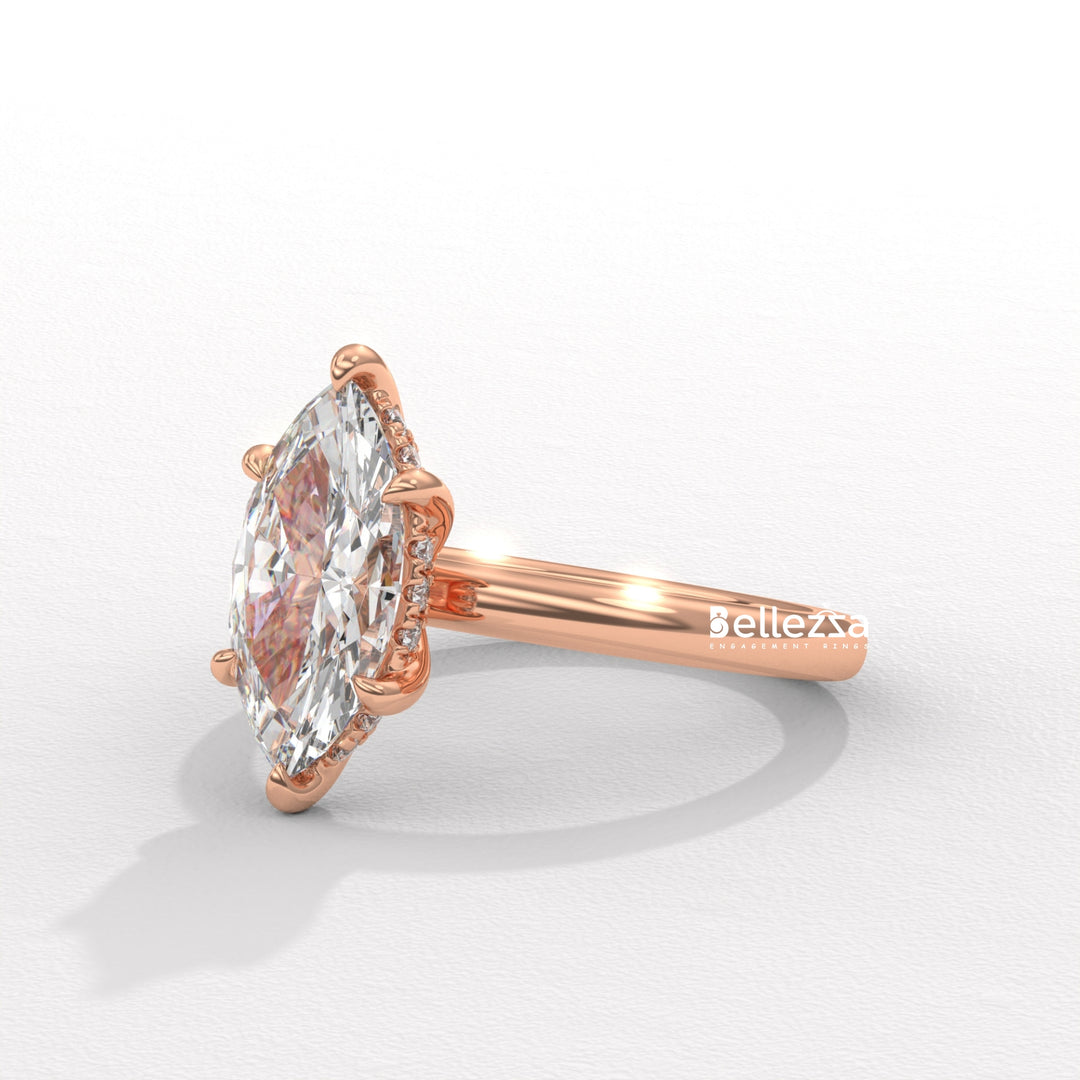 1.50-2.50CT Marquise Cut CVD Diamond Hidden Halo Setting Engagement Ring