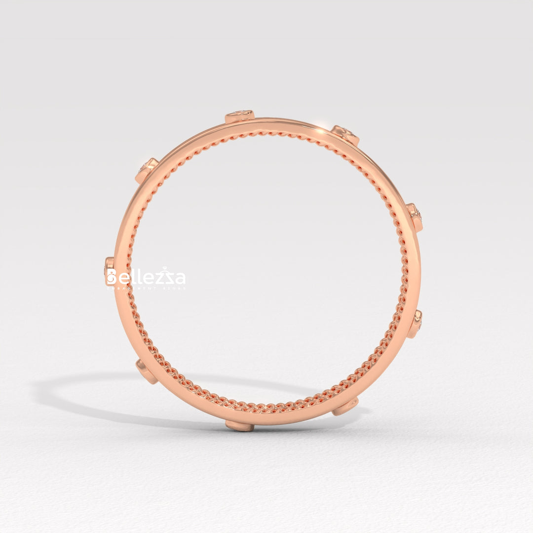 Round Diamond Unique Distance Statment Lab Grown Wedding Band