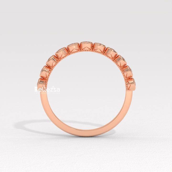 Round Diamond Bezel Setting Half Eternity Wedding Band
