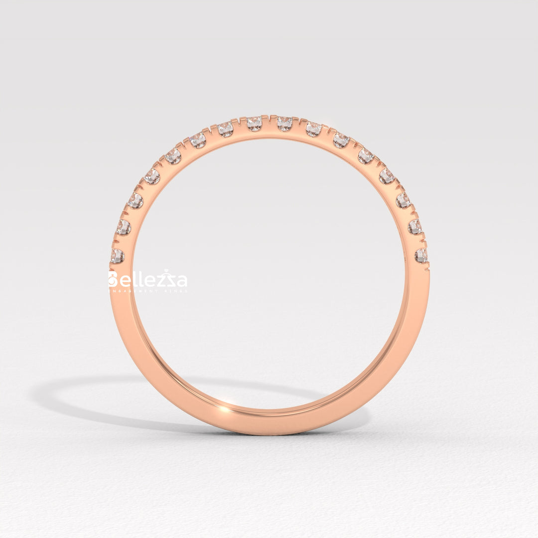 Round Diamond Pave Setting Half Eternity Lab Grown Wedding Band
