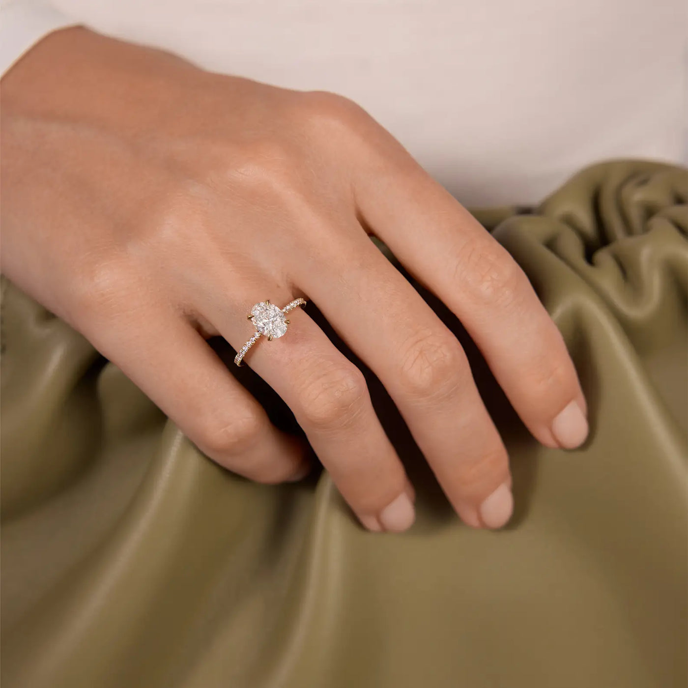 1.20CT Oval Cut Pave Set Moissanite Engagement Ring