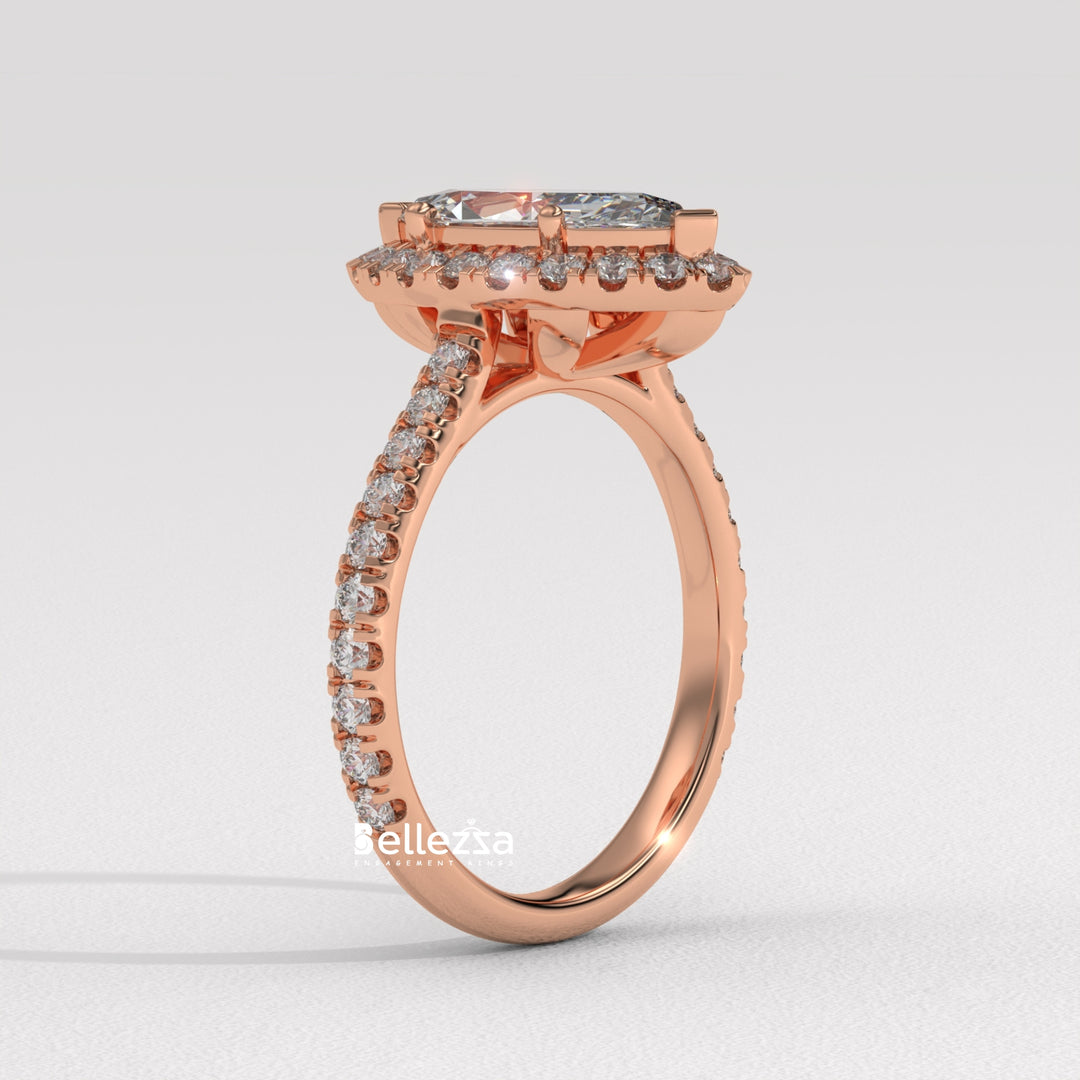 1.50-2.50CT Marquise Cut CVD Diamond Halo Pave Set Engagement Ring