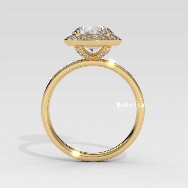 1.50-2.50CT Round Cut CVD Diamond Halo Pave Setting Engagement Ring