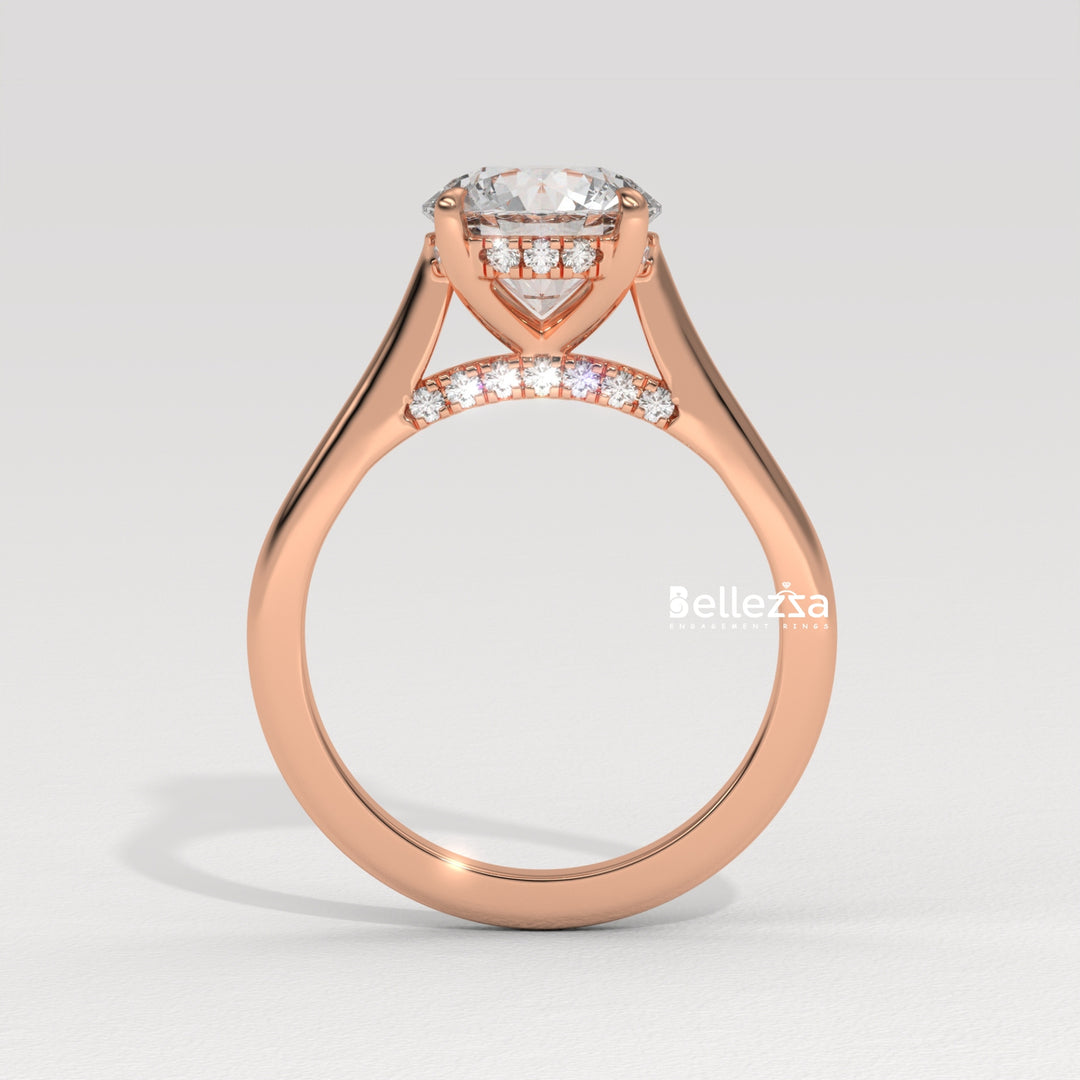 1.0-2.0CT Round Cut Lab Grown Diamond Hidden Halo Engagement Ring