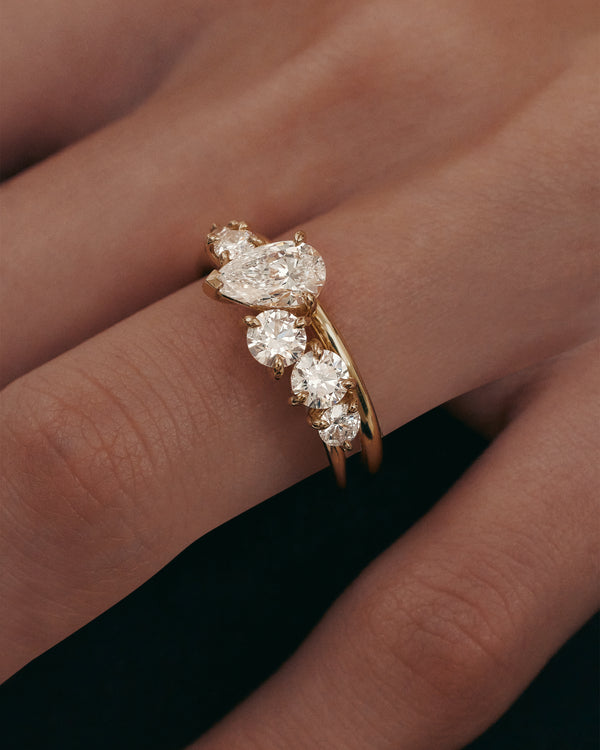 0.70 CT Round & Pear  Lab Grown Diamond Unique Style Engagement Ring