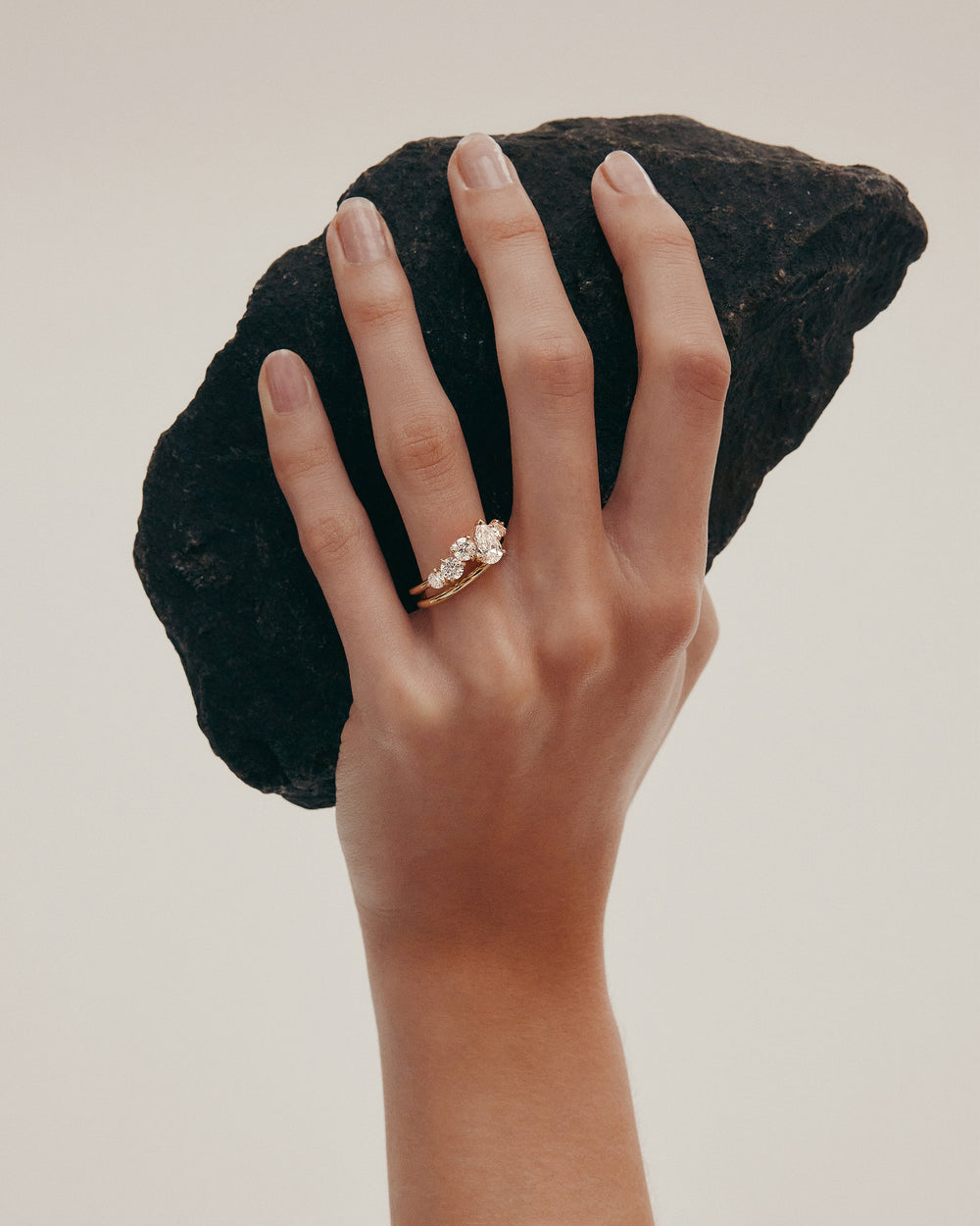 0.70 CT Round & Pear  Lab Grown Diamond Unique Style Engagement Ring
