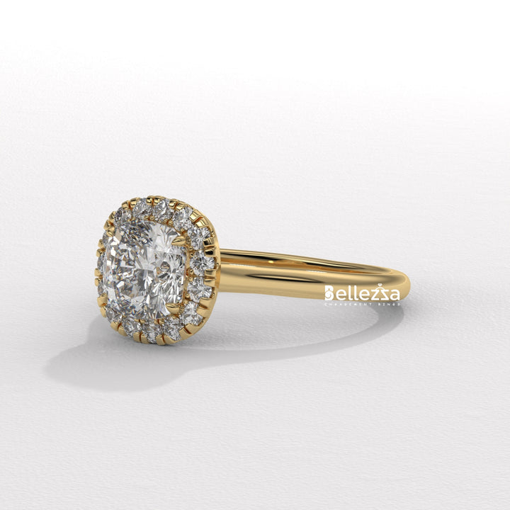 1.0-2.0CT Cushion Cut Lab Grown Diamond Halo Setting Engagement Ring