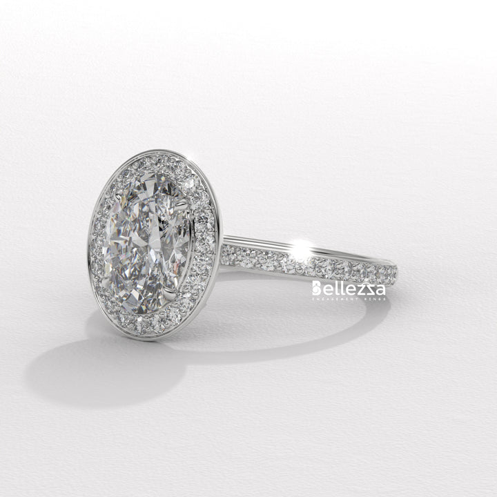 1.50-2.50CT Oval Cut CVD Diamond Halo Setting Engagement Ring