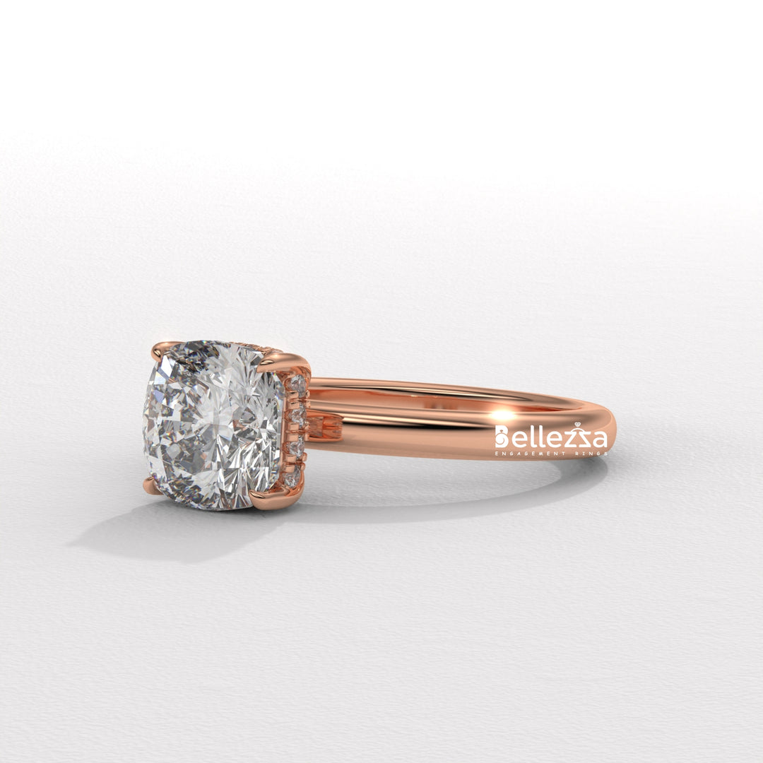 1.0-2.0CT Cushion Cut Lab Grown Diamond Hidden Halo Engagement Ring