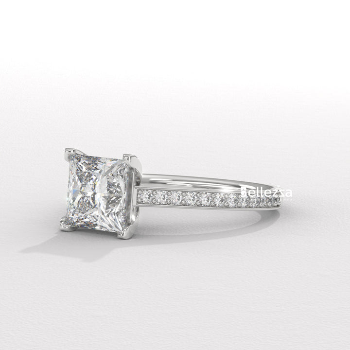 1.0-2.0CT Priness Diamond Pave Setting Lab Grown Engagement Ring