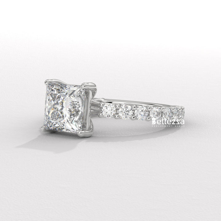 1.0-2.0CT Princess Diamond Pave Setting Lab Grown Engagement Ring