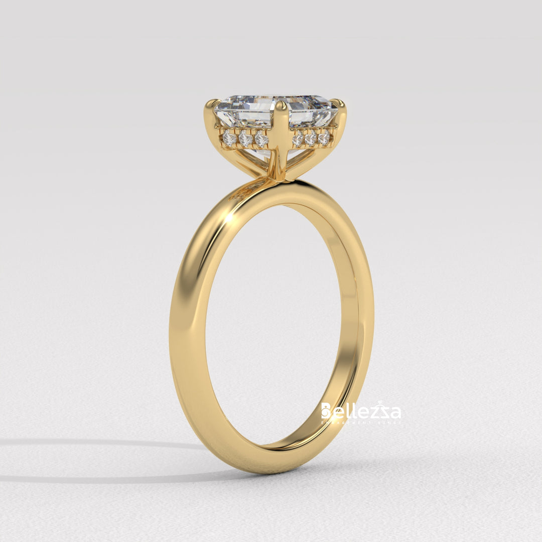 1.50-2.50CT Asscher Cut Diamond Hidden Halo Lab Grown Engagement Ring