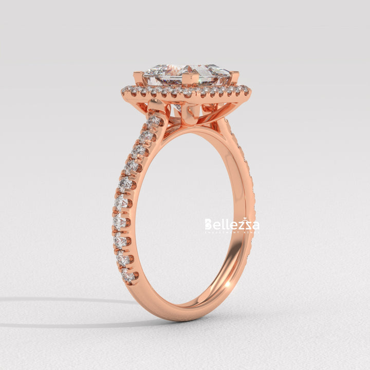1.0-2.0CT Princess Cut Diamond Halo Pave Setting Lab Grown Engagement Ring