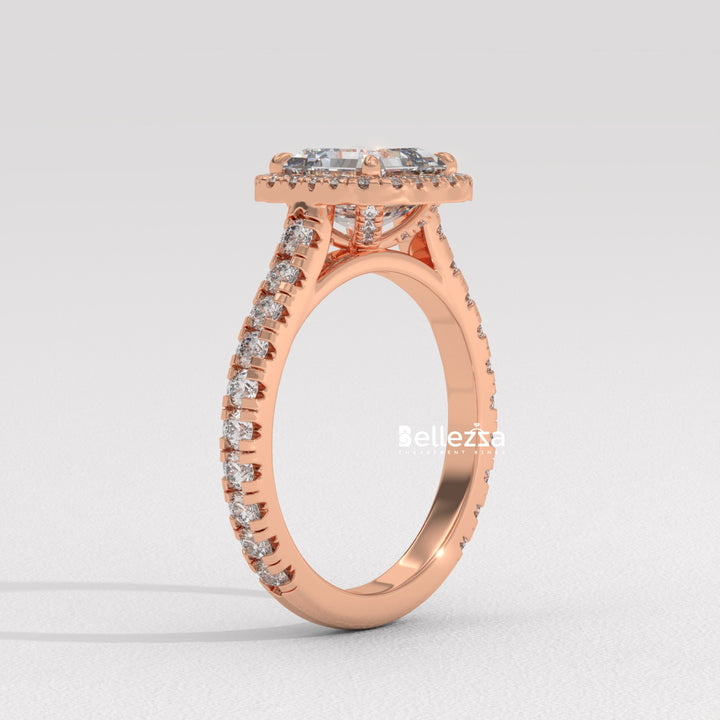 1.0-2.0CT Asscher Cut CVD Diamond Halo Setting Engagement Ring