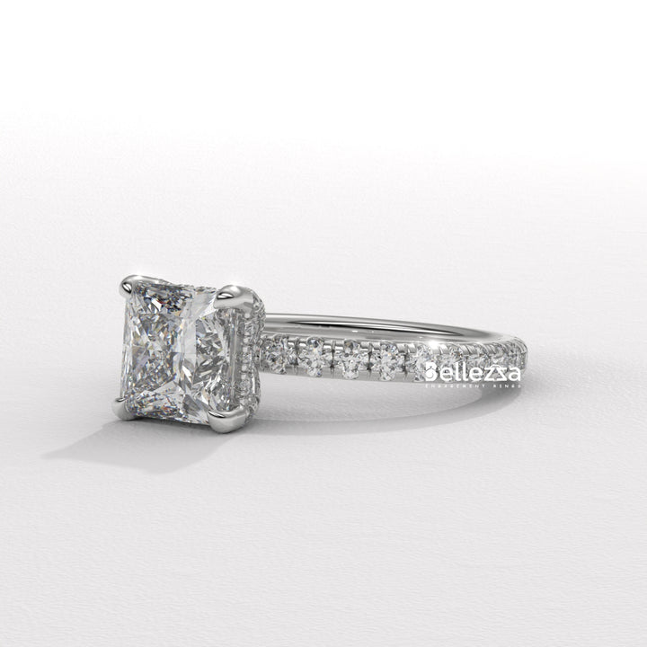 1.0-2.0CT Princess Cut CVD Diamond Pave Setting Engagement Ring