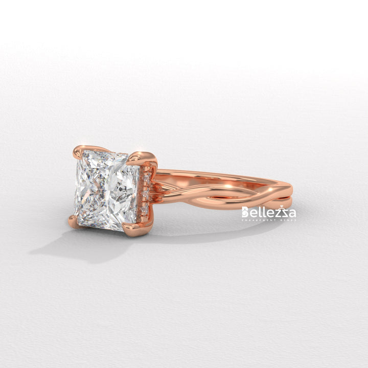 1.50-2.50CT Princess Diamond Twisted Hidden Halo Lab Grown Engagement Ring