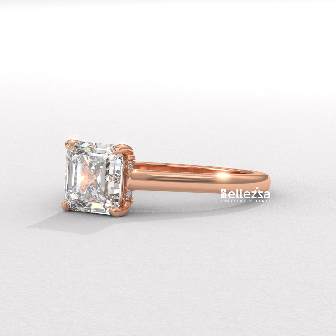 1.50-2.50CT Asscher Cut CVD Diamond Hidden Halo Setting Engagement Ring