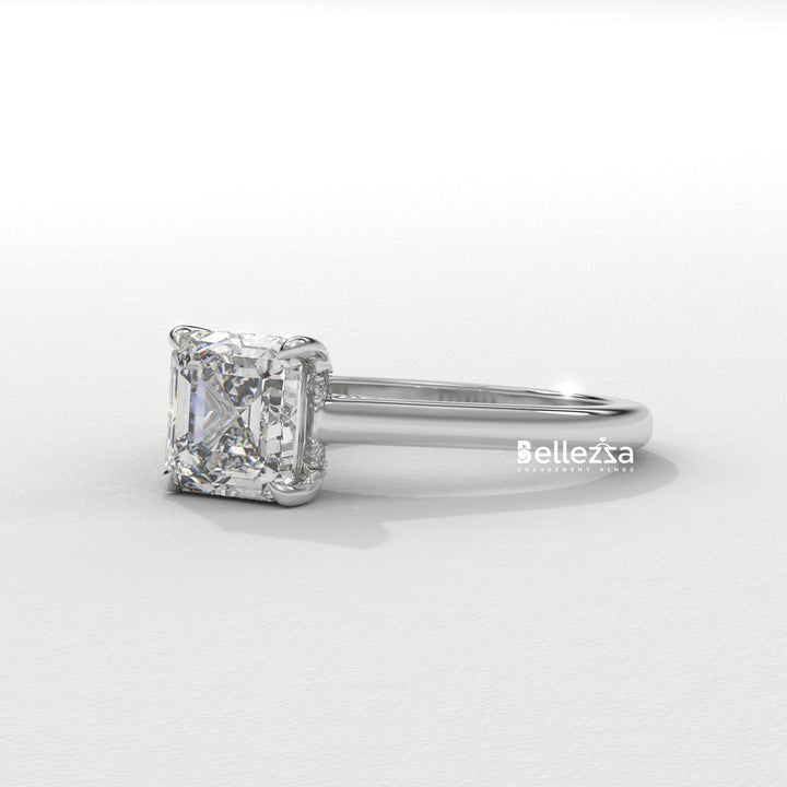 1.50-2.50CT Asscher Cut CVD Diamond Hidden Halo Setting Engagement Ring