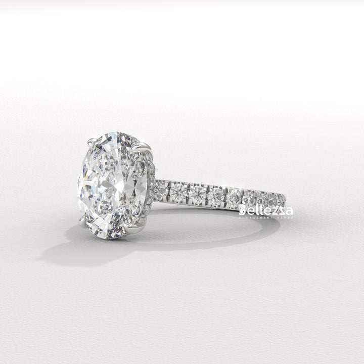 1.50-2.50CT Oval Diamond Pave Setting Hidden Halo Lab Grown Engagement Ring