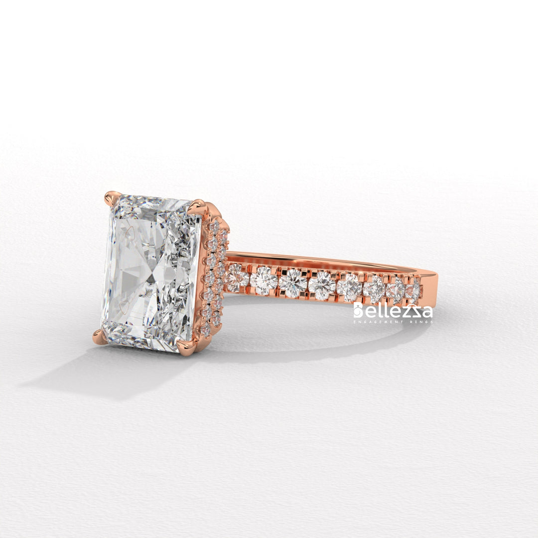 1.50-2.50CT Radiant Cut CVD Diamond Pave Setting Engagement Ring