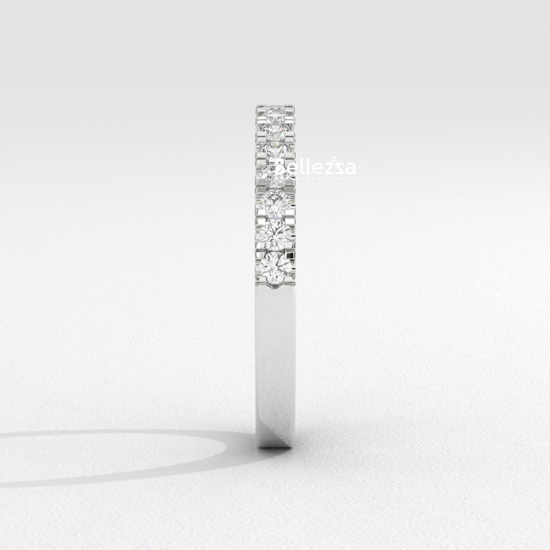 Round Diamond Pave Setting Half Eternity Lab Grown Wedding Band