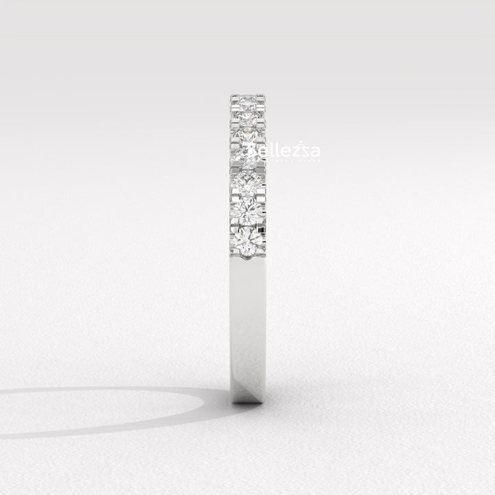 Round Diamond Pave Setting Half Eternity Lab Grown Wedding Band