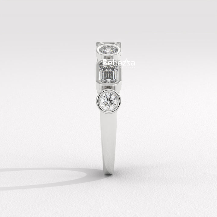 Round & Emerald Cut Diamond Half Eternity Lab Grown Wedding Band