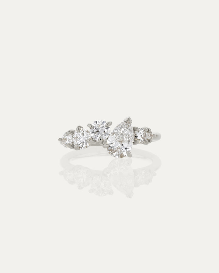 0.70 CT Round & Pear  Lab Grown Diamond Unique Style Engagement Ring