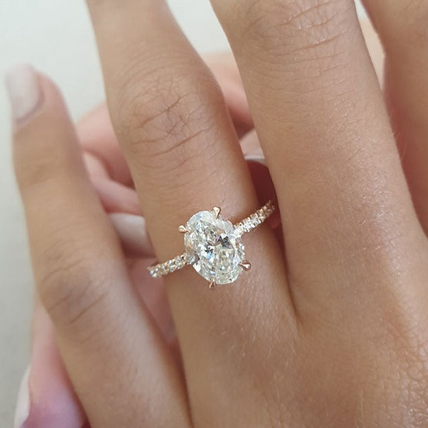 1.50ct Oval Cut Moissanite Diamond Hidden Halo Engagement Ring