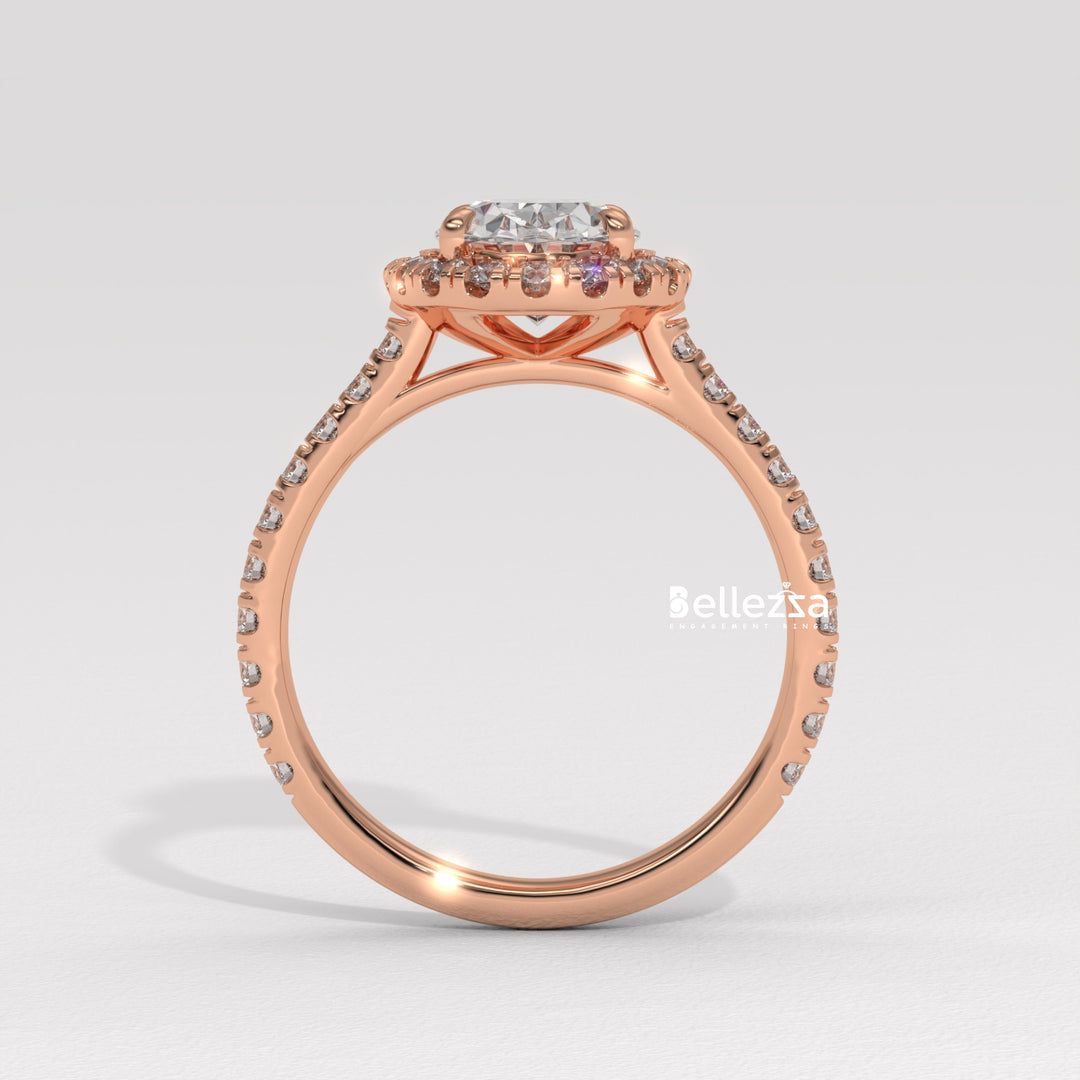 1.50-2.50CT Oval Cut CVD Diamond Halo Pave Setting Engagement Ring