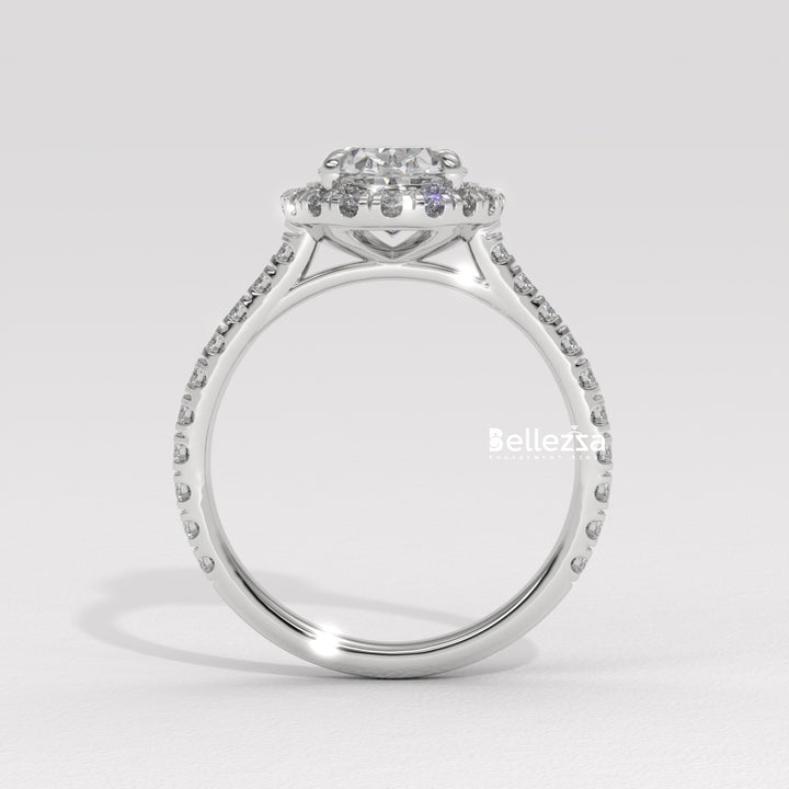 1.50-2.50CT Oval Cut CVD Diamond Halo Pave Setting Engagement Ring