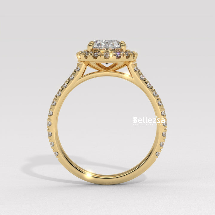 1.50-2.50CT Oval Cut CVD Diamond Halo Pave Setting Engagement Ring
