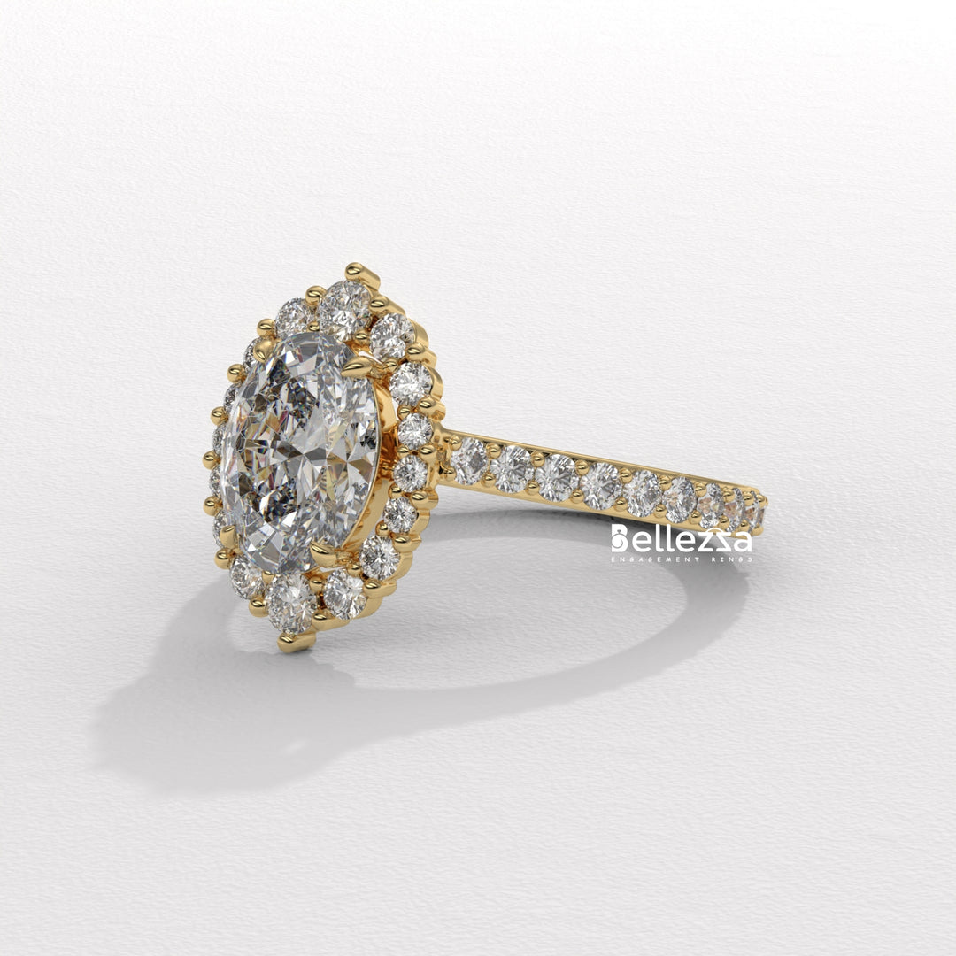 1.50-2.50CT Oval Cut Lab Grown Diamond Cluster Setting Engagement Ring