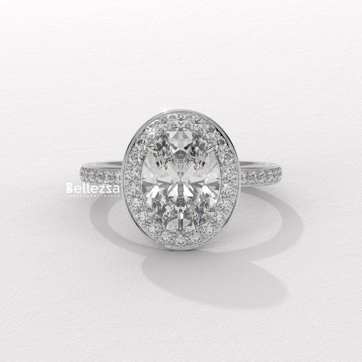 1.50-2.50CT Oval Cut CVD Diamond Halo Setting Engagement Ring