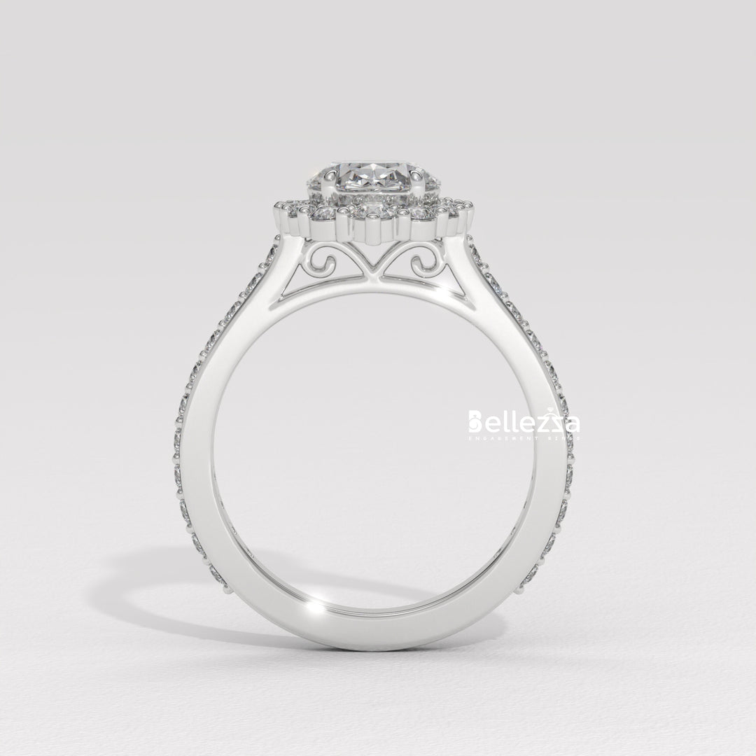 1.50-2.50CT Oval Cut Lab Grown Diamond Cluster Setting Engagement Ring