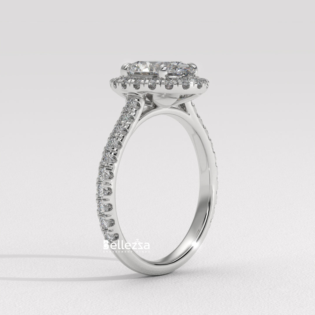 1.50-2.50CT Oval Cut CVD Diamond Halo Pave Setting Engagement Ring