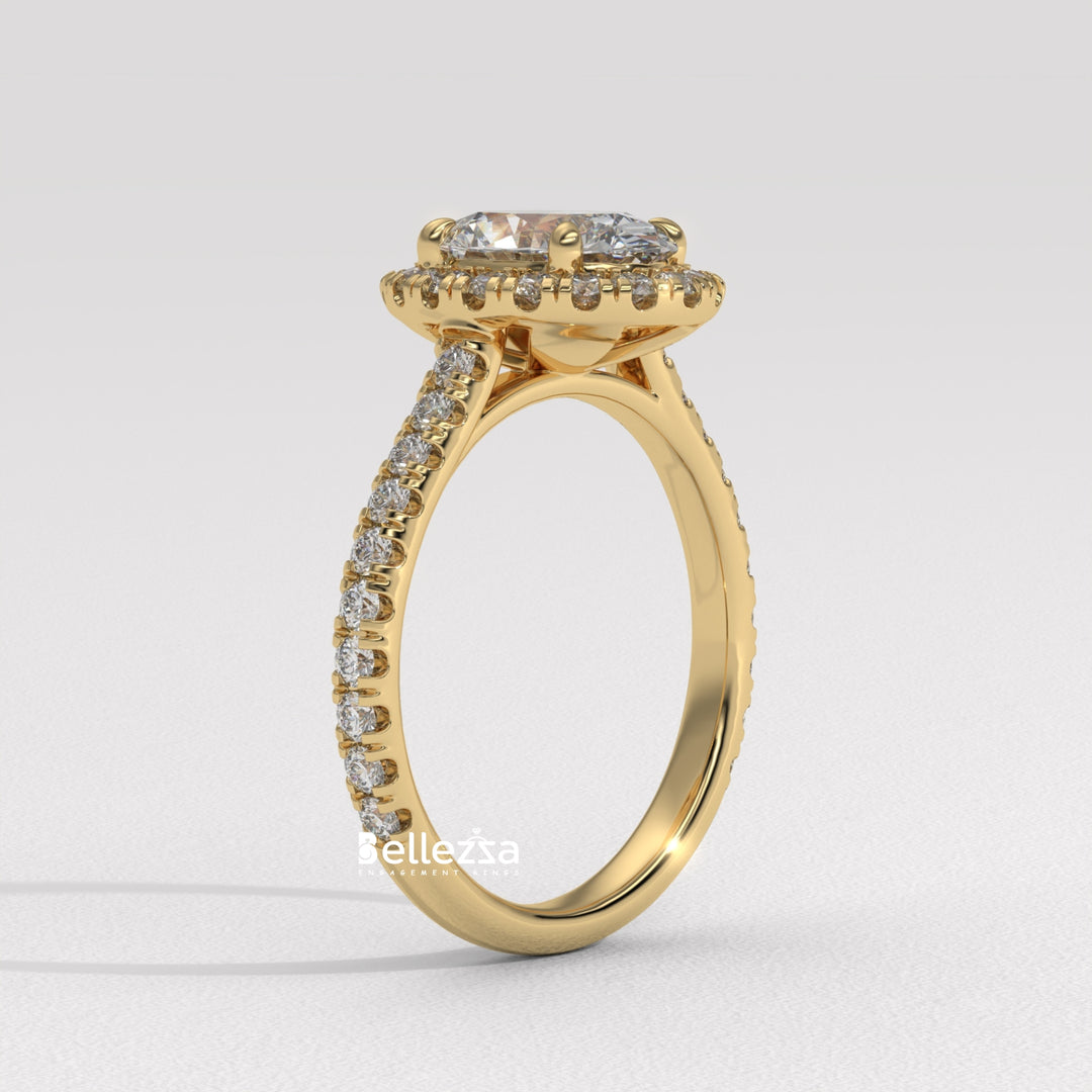 1.50-2.50CT Oval Cut CVD Diamond Halo Pave Setting Engagement Ring