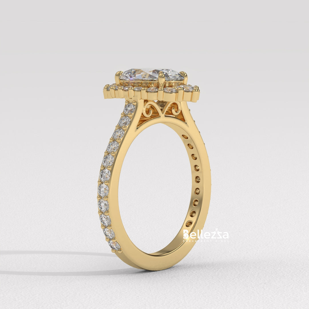 1.50-2.50CT Oval Cut Lab Grown Diamond Cluster Setting Engagement Ring