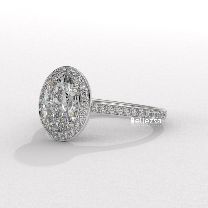 2.0-3.0CT Oval Cut Halo Pave Setting Lab Grown Diamond Engagement Ring