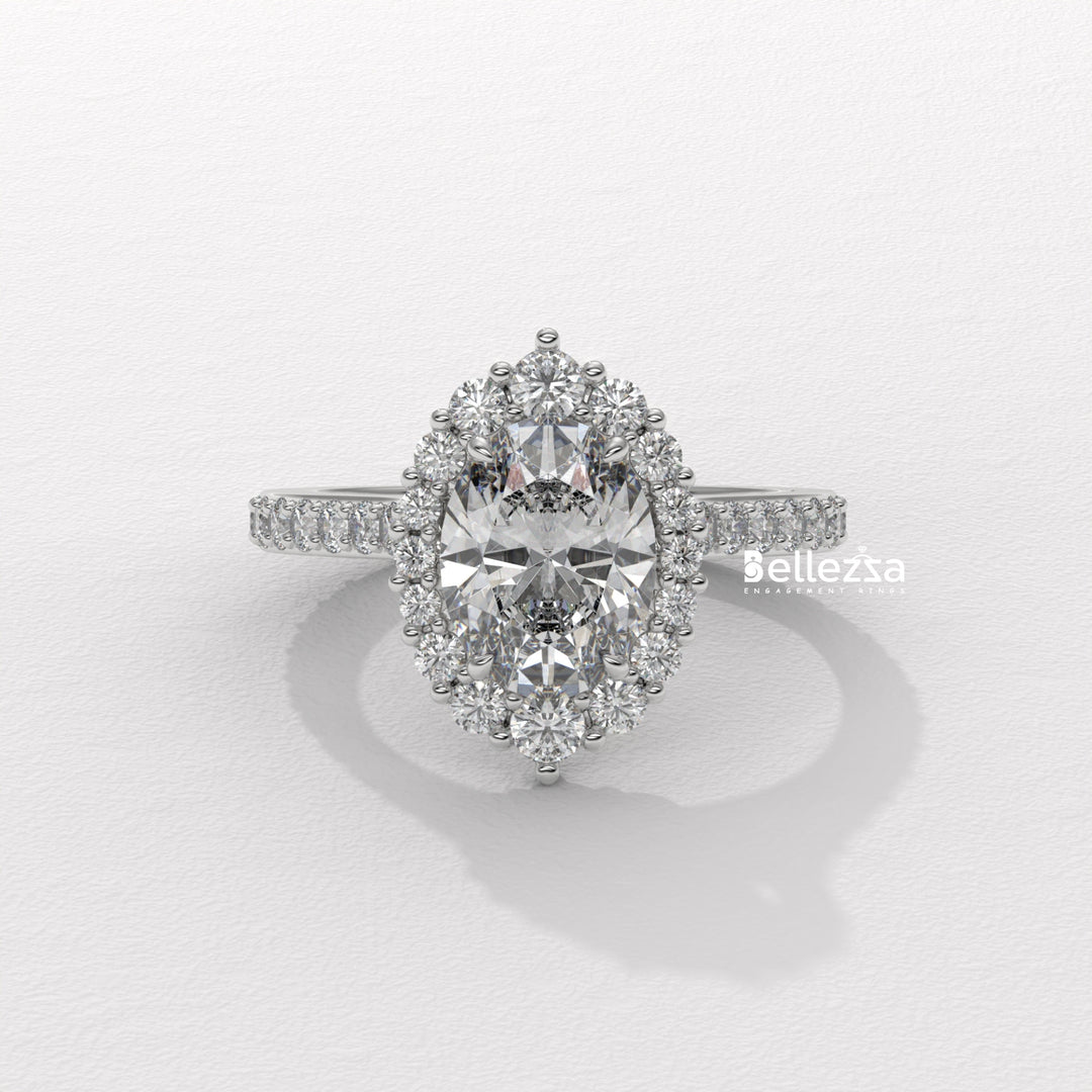 1.50-2.50CT Oval Cut Lab Grown Diamond Cluster Setting Engagement Ring