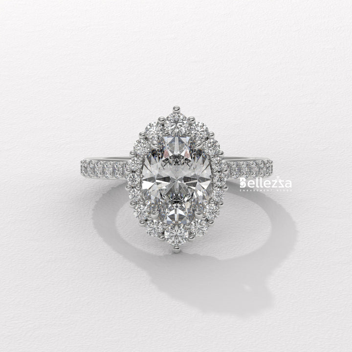 1.50-2.50CT Oval Cut Lab Grown Diamond Cluster Setting Engagement Ring